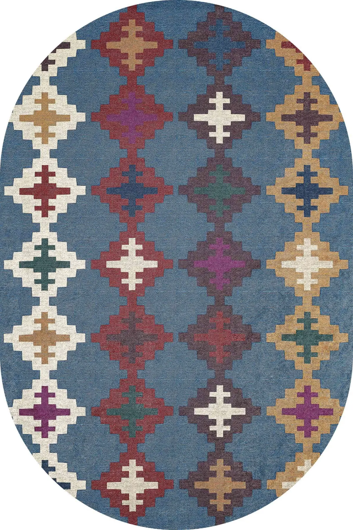 Luzia Geometrik Mavi Polyester ve Pamuklu Kaydırmaz Tabanlı Yıkanabilir Dijital Baskı Halısı - Görsel 6