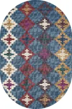 Luzia Geometrik Mavi Polyester ve Pamuklu Kaydırmaz Tabanlı Yıkanabilir Dijital Baskı Halısı - Görsel 6