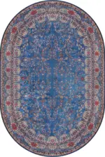 Beilen Çerçeveli Mavi Polyester ve Pamuklu Kaydırmaz Tabanlı Yıkanabilir Dijital Baskı Halısı - Görsel 6