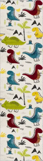 Ramon Dinazor Desenli Beyaz Polyester ve Pamuklu Kaydırmaz Tabanlı Yıkanabilir Dijital Baskı Çocuk Odası Halısı - Görsel 4