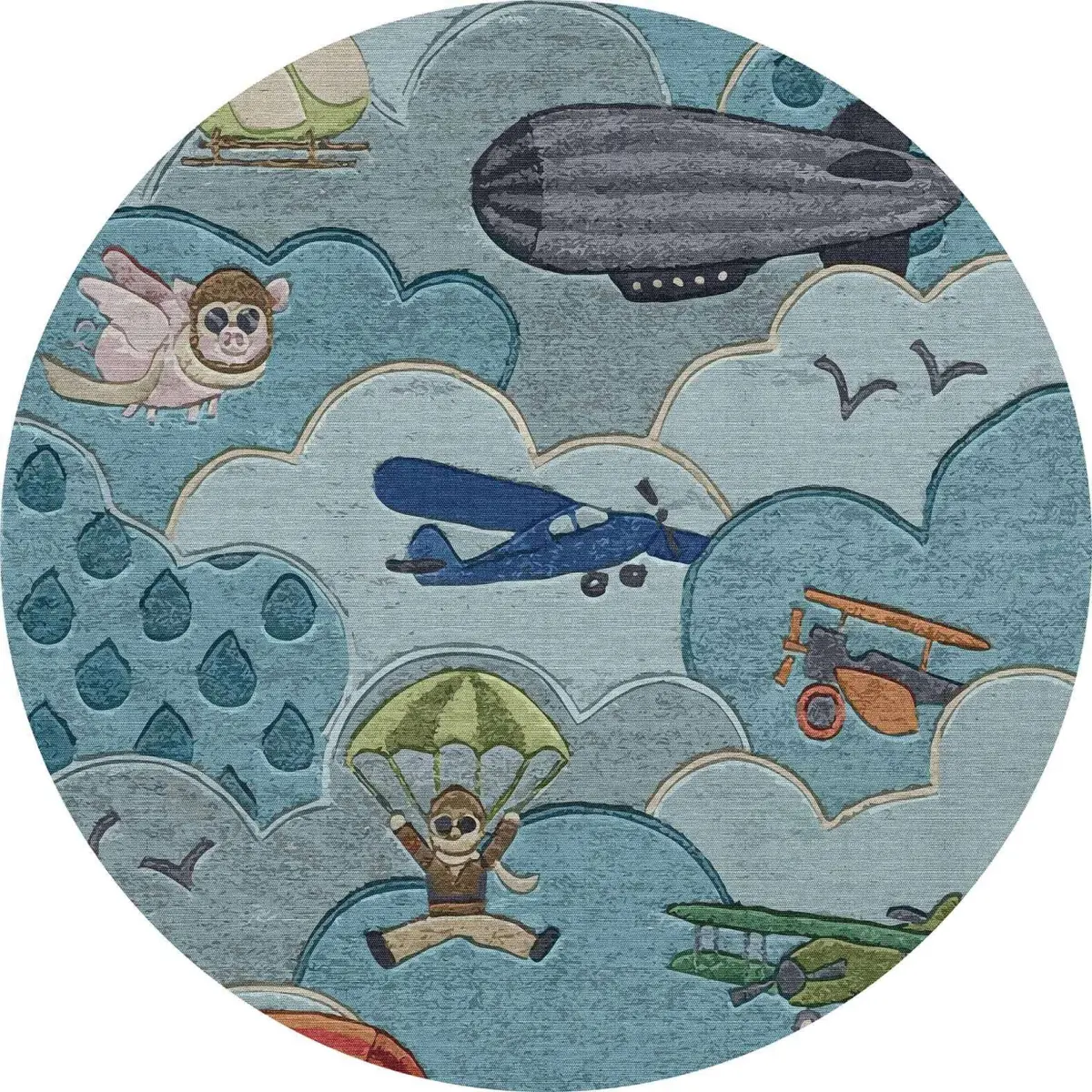 Nicoya Bulut Desenli Mavi Polyester ve Pamuklu Kaydırmaz Tabanlı Yıkanabilir Dijital Baskı Çocuk Odası Halısı - Görsel 7