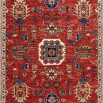 Lashio Klasik Göbekli Kırmızı Polyester ve Pamuklu Kaydırmaz Tabanlı Yıkanabilir Dijital Baskı Halısı