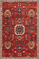 Lashio Klasik Göbekli Kırmızı Polyester ve Pamuklu Kaydırmaz Tabanlı Yıkanabilir Dijital Baskı Halısı