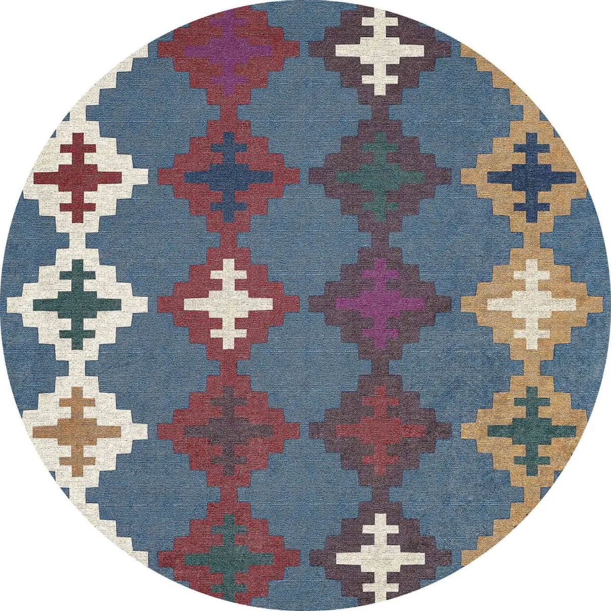 Luzia Geometrik Mavi Polyester ve Pamuklu Kaydırmaz Tabanlı Yıkanabilir Dijital Baskı Halısı - Görsel 7