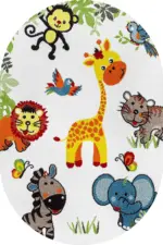 Abajo Sevimli Dostlar Desenli Beyaz Polyester ve Pamuklu Kaydırmaz Tabanlı Yıkanabilir Dijital Baskı Çcok Odası Halısı - Görsel 6