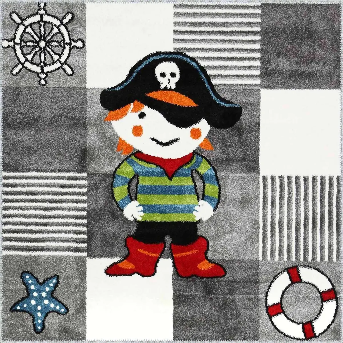 Soloy Geometrik Gri Polyester ve Pamuklu Kaydırmaz Tabanlı Yıkanabilir Dijital Baskı Çocuk Odası Halısı - Görsel 3