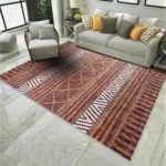 Gojra Geometrik Kahverengi Polyester ve Pamuklu Kaydırmaz Tabanlı Yıkanabilir Dijital Baskı Halısı - Görsel 2