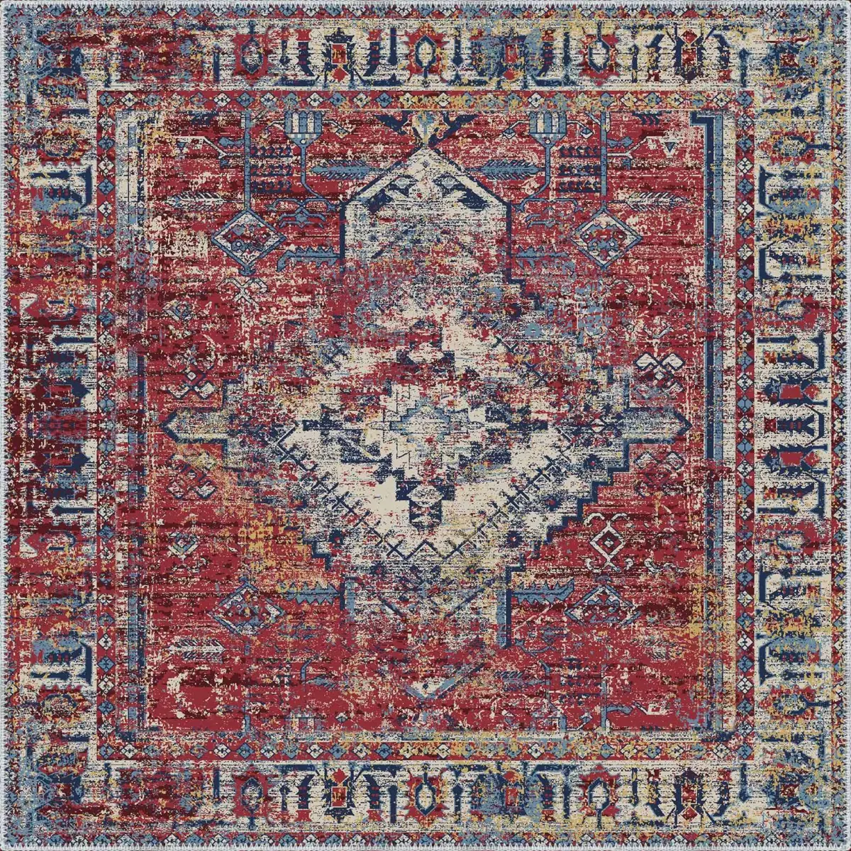 Vinstra Klasik Göbekli Multi Polyester ve Pamuklu Kaydırmaz Taban Yıkanabilir Dijital Baskı Halısı - Görsel 3