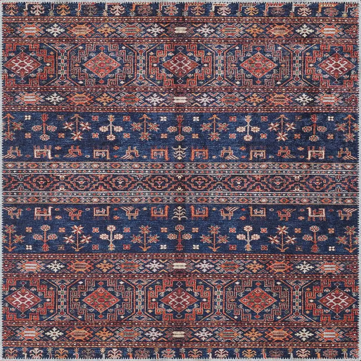 Neily Modern Etnik Kahverengi Polyester ve Pamuklu Kaydırmaz Tabanlı Yıkanabilir Dijital Baskı Halısı - Görsel 3