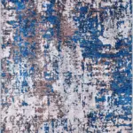 Ratlam Modern Mavi Polyester ve Pamuklu Kaydırmaz Tabanlı Yıkanabilir Dijital Baskı Halısı