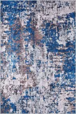 Ratlam Modern Mavi Polyester ve Pamuklu Kaydırmaz Tabanlı Yıkanabilir Dijital Baskı Halısı