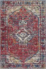 Vinstra Klasik Göbekli Multi Polyester ve Pamuklu Kaydırmaz Taban Yıkanabilir Dijital Baskı Halısı