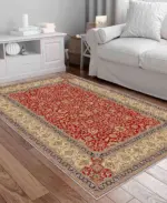 Linyi Çerçeveli Kırmızı Polyester ve Pamuklu Kaydırmaz Tabanlı Yıkanabilir Dijital Baskı Halısı - Görsel 2