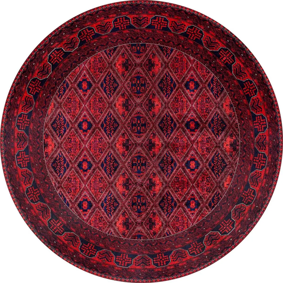 Alveste Çerçeveli Kırmızı Polyester ve Pamuklu Kaydırmaz Taban Yıkanabilir Dijital Baskı Halısı - Görsel 7