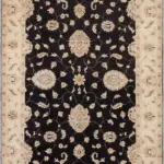 Turbat Klasik Göbekli Bej Siyah Polyester ve Pamuklu Kaydırmaz Tabanlı Yıkanabilir Dijital Baskı Halısı