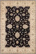 Turbat Klasik Göbekli Bej Siyah Polyester ve Pamuklu Kaydırmaz Tabanlı Yıkanabilir Dijital Baskı Halısı