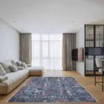 Drev Modern Mavi Polyester ve Pamuklu Kaydırmaz Tabanlı Yıkanabilir Dijital Baskı Halısı - Görsel 2