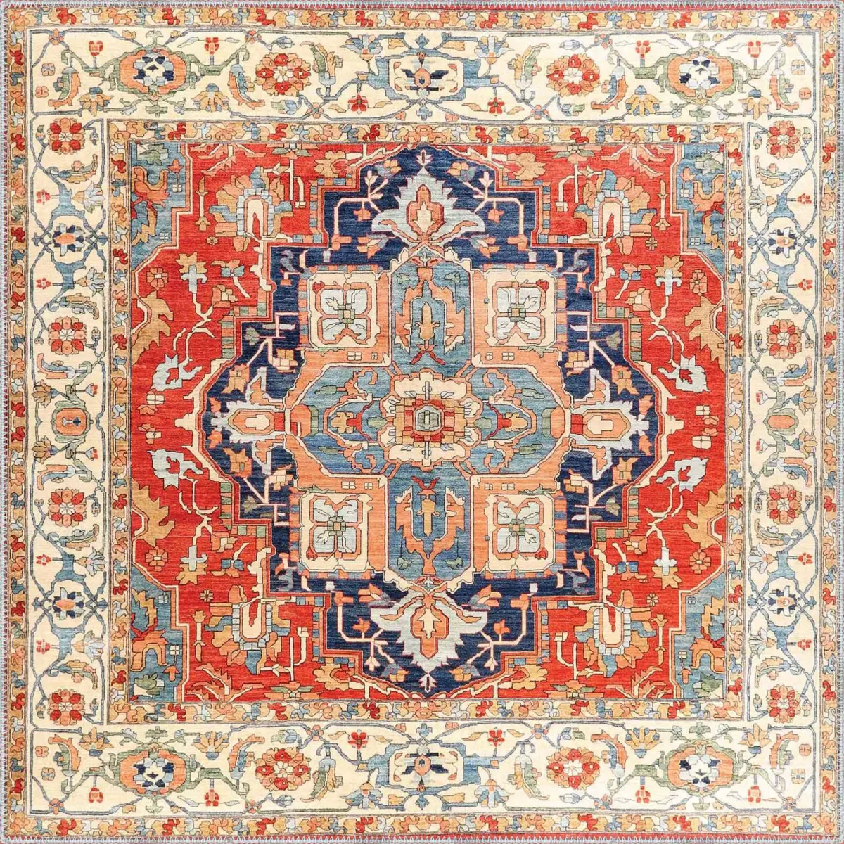 Guilin Klasik Göbekli Polyester ve Pamuklu Kaydırmaz Tabanlı Yıkanabilir Dijital Baskı Halısı - Görsel 3