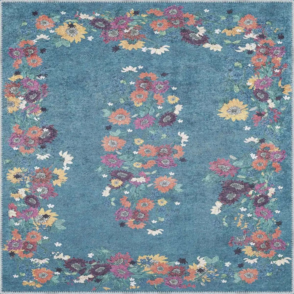 Pesse Modern Mavi Polyester ve Pamuklu Kaydırmaz Tabanlı Yıkanabilir Dijital Baskı Halısı - Görsel 3