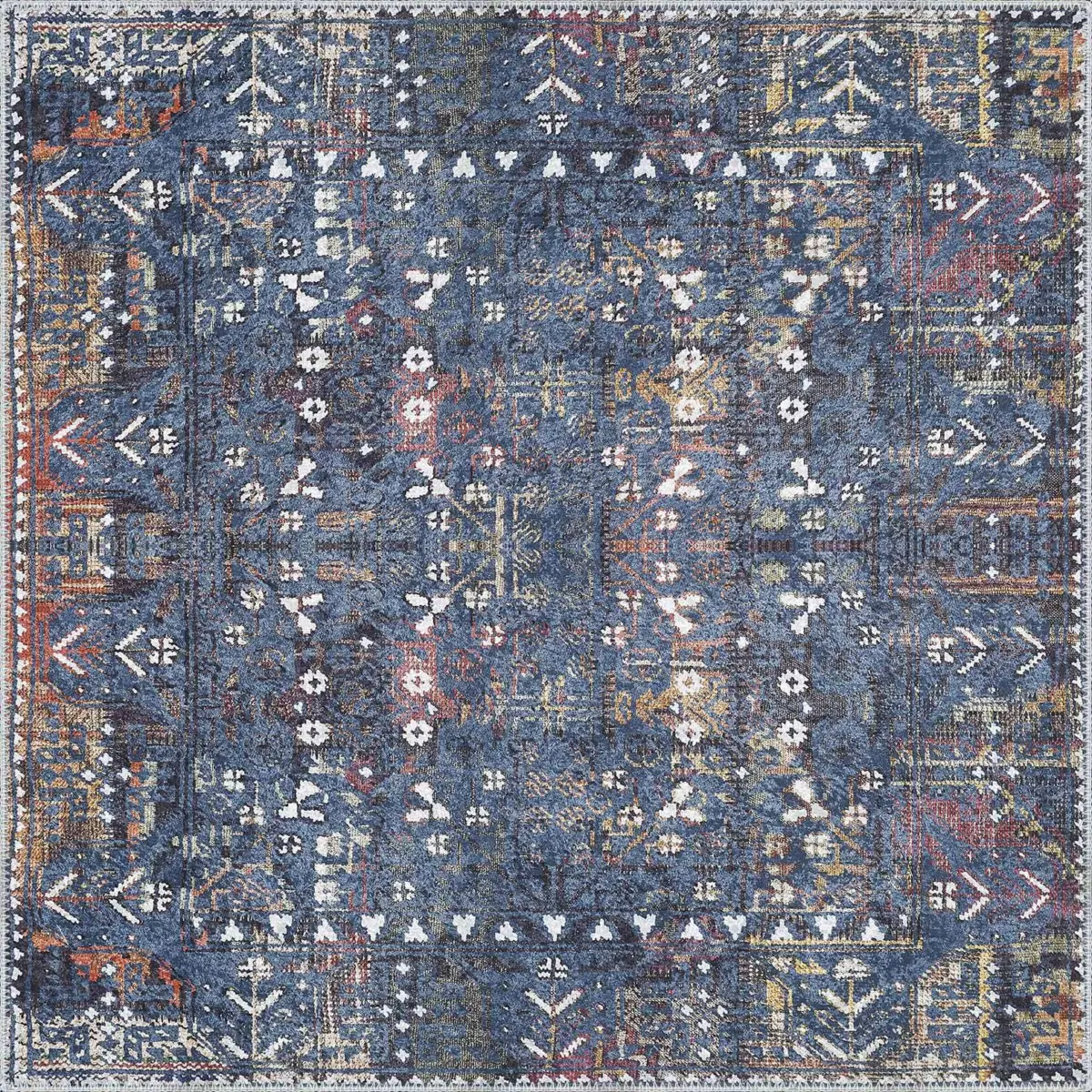 Drev Modern Mavi Polyester ve Pamuklu Kaydırmaz Tabanlı Yıkanabilir Dijital Baskı Halısı - Görsel 3