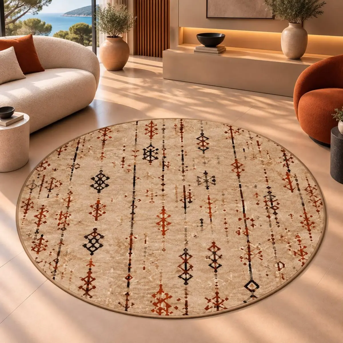 Gimaz Modern Krem Polyester ve Pamuklu Kaydırmaz Taban Yıkanabilir Dijital Baskı Halısı - Görsel 6
