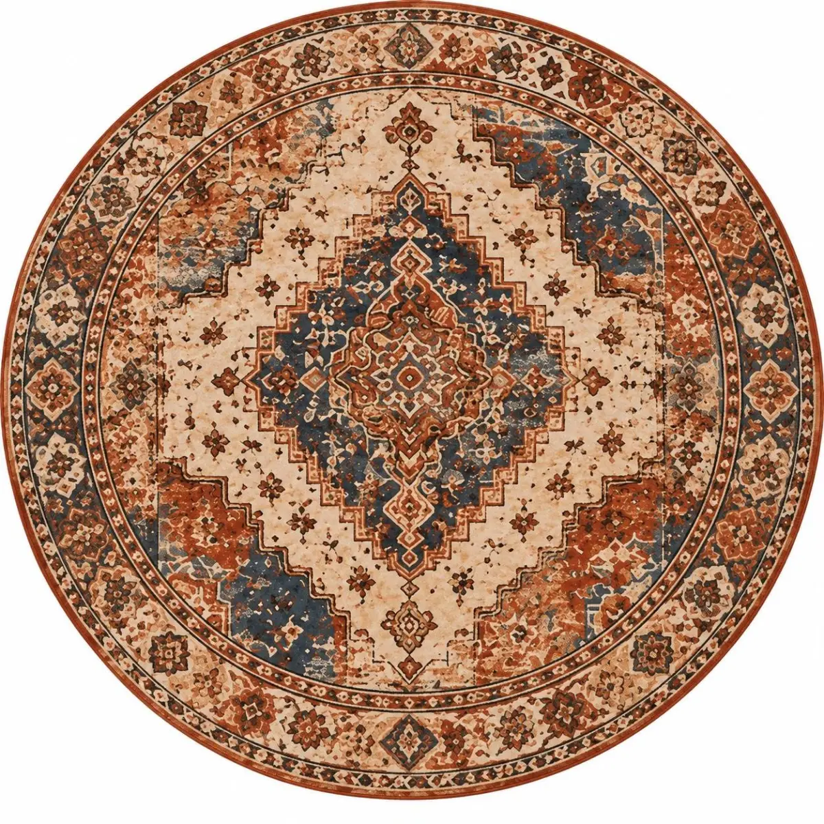 Gien Klasik Göbekli Multi Polyester ve Pamuklu Kaydırmaz Taban Yıkanabilir Dijital Baskı Halısı - Görsel 5