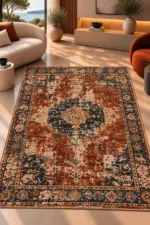Enga Klasik Göbekli Multi Polyester ve Pamuklu Kaydırmaz Taban Yıkanabilir Dijital Baskı Halısı - Görsel 2