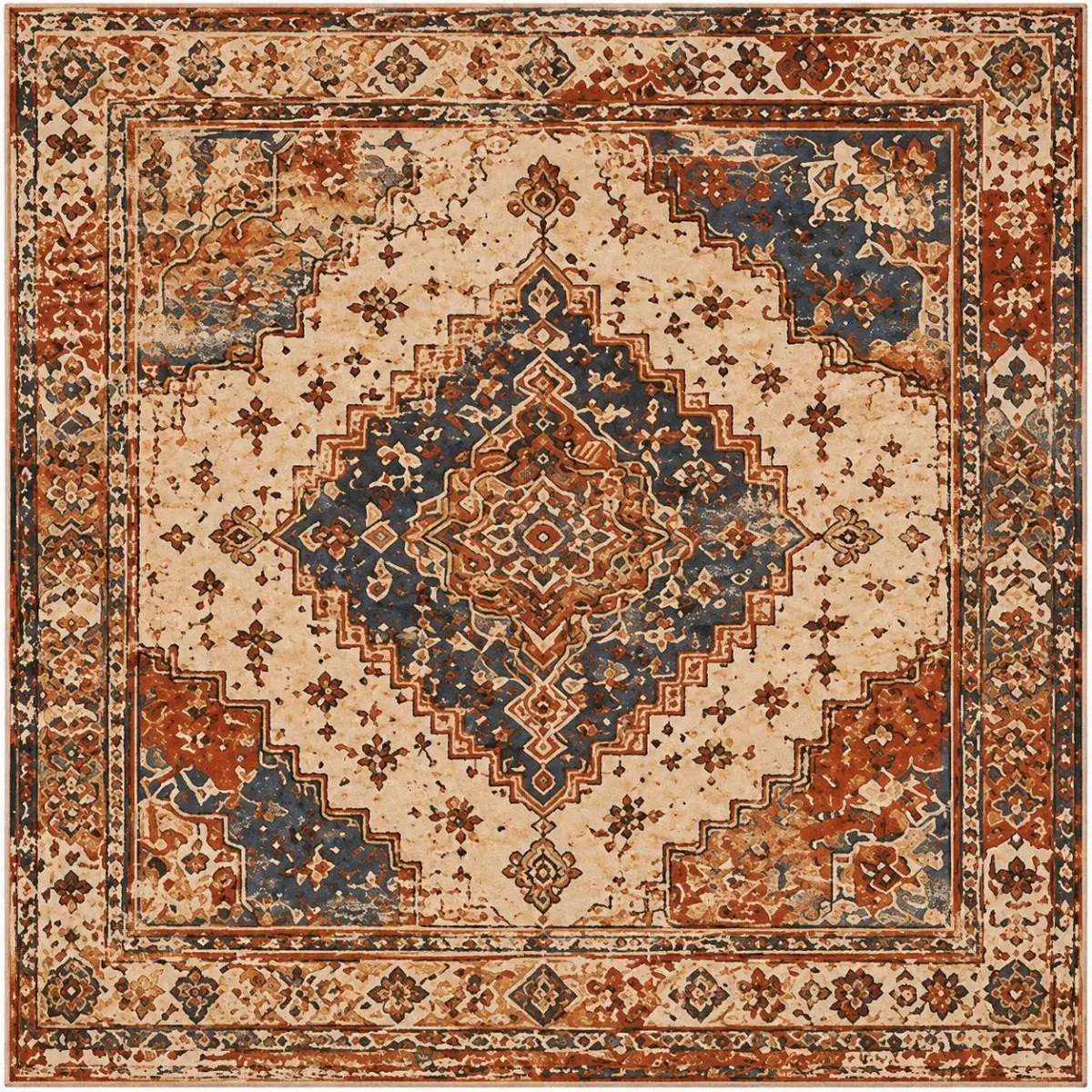 Gien Klasik Göbekli Multi Polyester ve Pamuklu Kaydırmaz Taban Yıkanabilir Dijital Baskı Halısı - Görsel 3