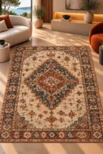 Sulga Klasik Göbekli Multi Polyester ve Pamuklu Kaydırmaz Taban Yıkanabilir Dijital Baskı Halısı - Görsel 2