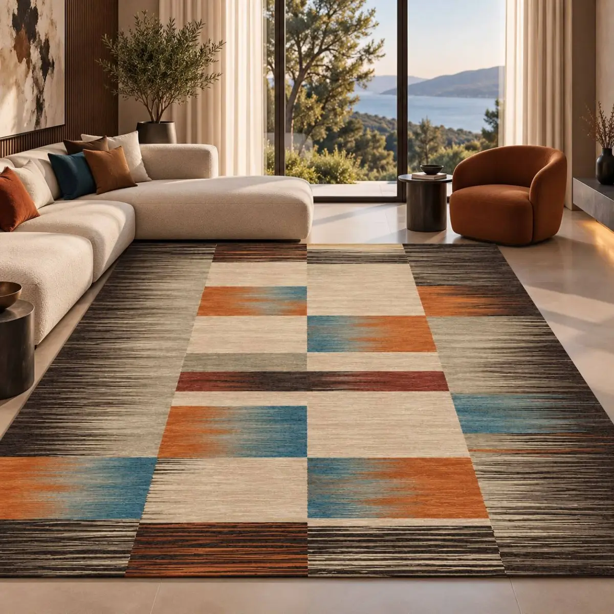 Cerna Modern Multi Polyester ve Pamuklu Kaydırmaz Taban Yıkanabilir Dijital Baskı Halısı - Görsel 2