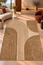 Suay Krem Bej Modern Polyester ve Pamuklu Kaydırmaz Taban Yıkanabilir Dijital Baskı Halısı - Görsel 2