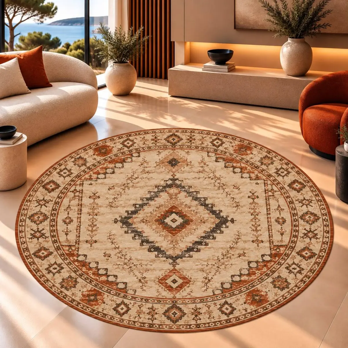 Garen Klasik Göbekli Multi Polyester ve Pamuklu Kaydırmaz Taban Yıkanabilir Dijital Baskı Halısı - Görsel 6