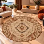 Garen Klasik Göbekli Multi Polyester ve Pamuklu Kaydırmaz Taban Yıkanabilir Dijital Baskı Halısı - Görsel 6