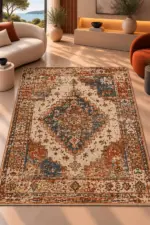 Gien Klasik Göbekli Multi Polyester ve Pamuklu Kaydırmaz Taban Yıkanabilir Dijital Baskı Halısı - Görsel 2