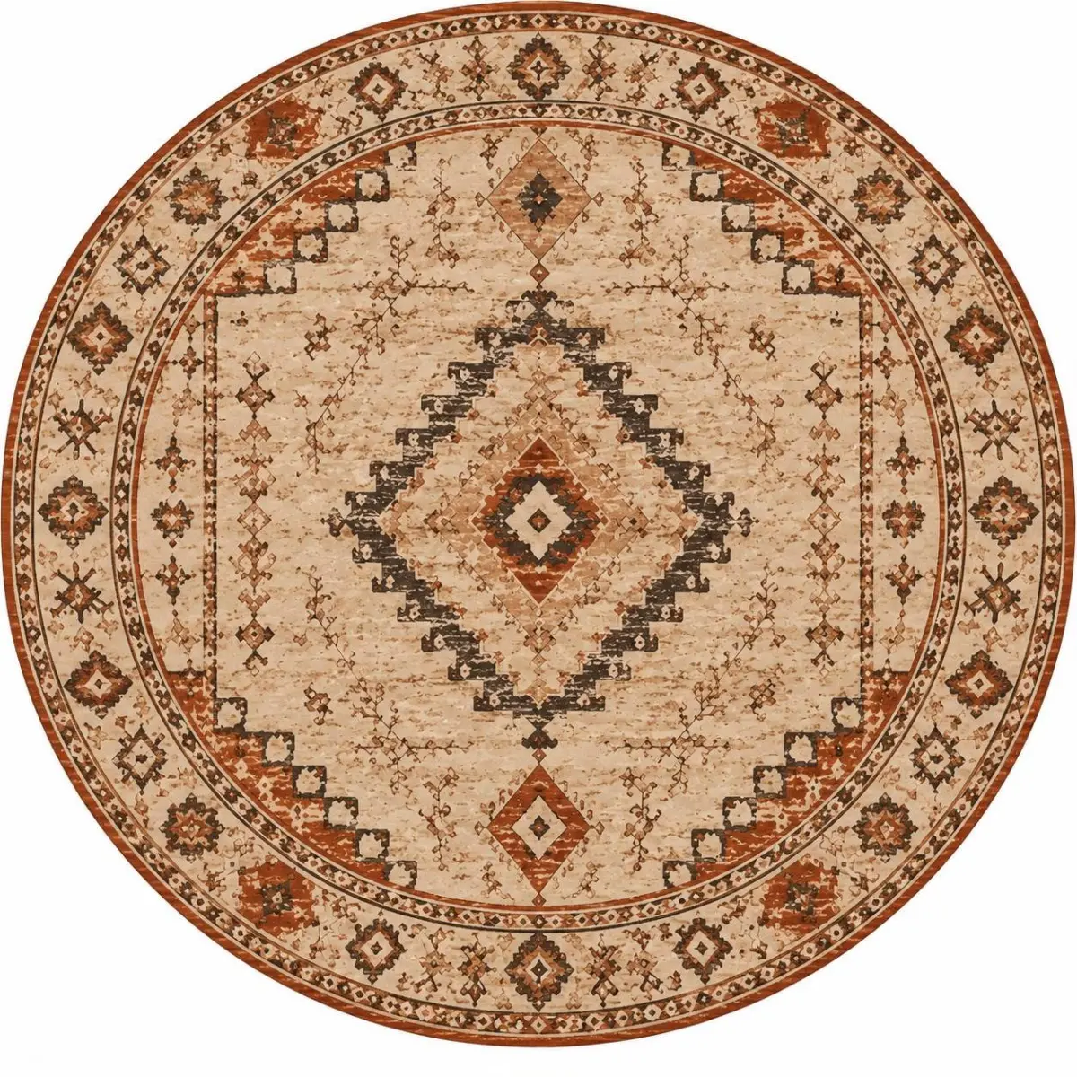 Garen Klasik Göbekli Multi Polyester ve Pamuklu Kaydırmaz Taban Yıkanabilir Dijital Baskı Halısı - Görsel 5
