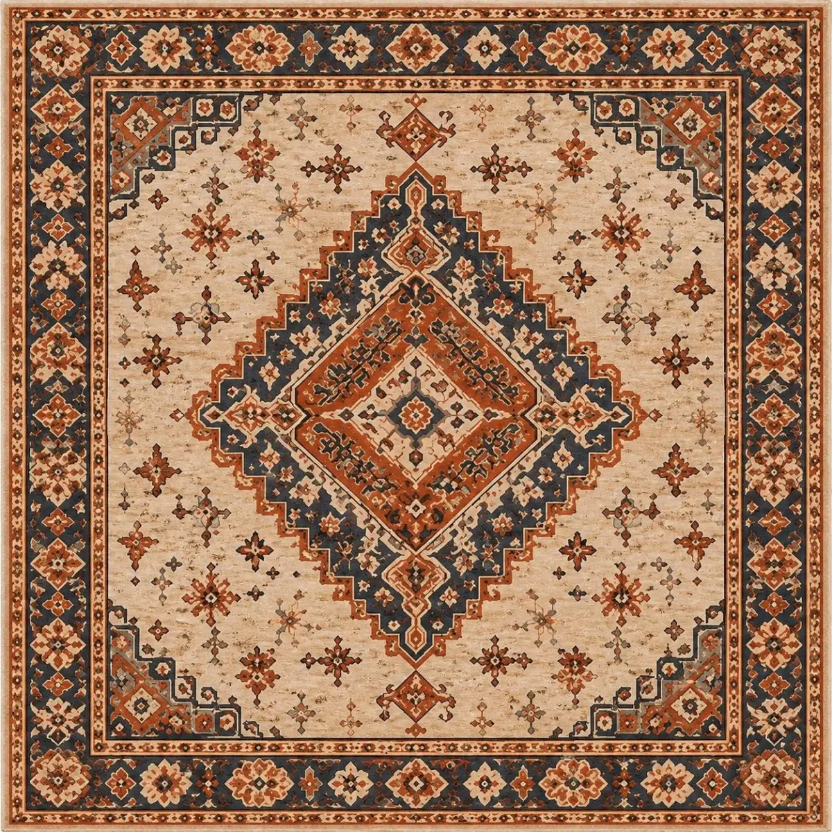 Sulga Klasik Göbekli Multi Polyester ve Pamuklu Kaydırmaz Taban Yıkanabilir Dijital Baskı Halısı - Görsel 3