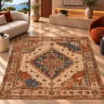 Gien Klasik Göbekli Multi Polyester ve Pamuklu Kaydırmaz Taban Yıkanabilir Dijital Baskı Halısı - Görsel 4