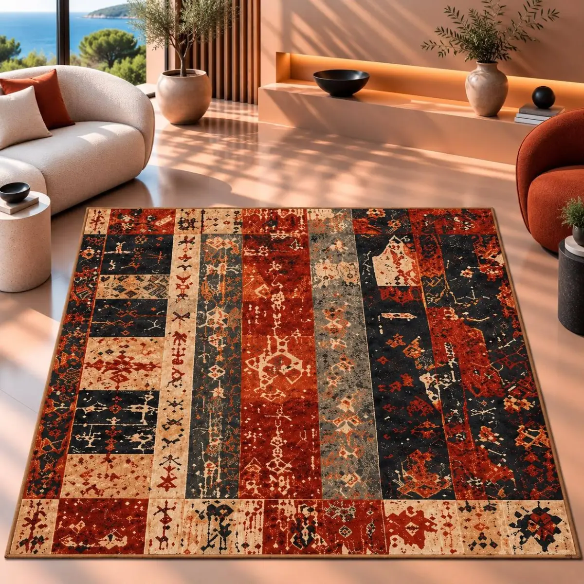 Heloz Modern Multi Polyester ve Pamuklu Kaydırmaz Taban Yıkanabilir Dijital Baskı Halısı - Görsel 4