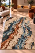 Gaoz Modern Multi Polyester ve Pamuklu Kaydırmaz Taban Yıkanabilir Dijital Baskı Halısı - Görsel 2