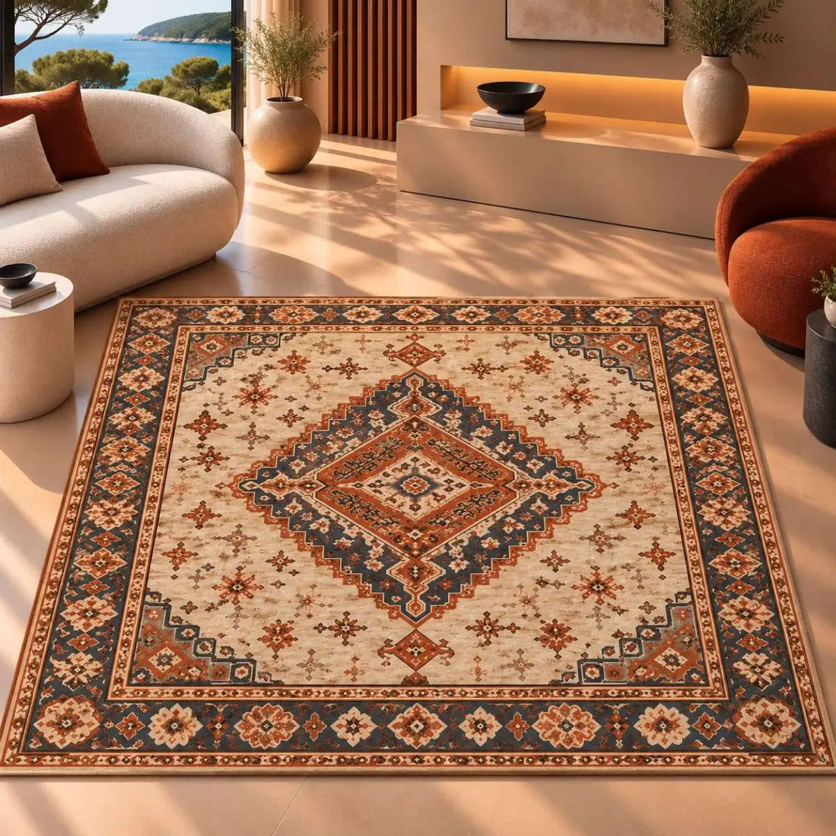 Sulga Klasik Göbekli Multi Polyester ve Pamuklu Kaydırmaz Taban Yıkanabilir Dijital Baskı Halısı - Görsel 4