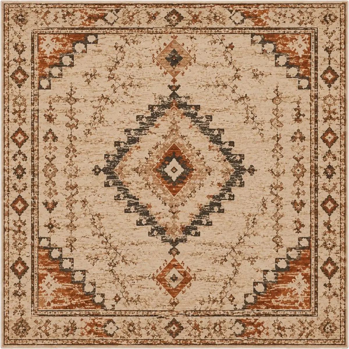 Garen Klasik Göbekli Multi Polyester ve Pamuklu Kaydırmaz Taban Yıkanabilir Dijital Baskı Halısı - Görsel 3