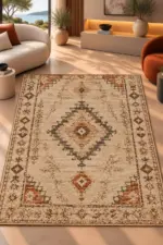 Garen Klasik Göbekli Multi Polyester ve Pamuklu Kaydırmaz Taban Yıkanabilir Dijital Baskı Halısı - Görsel 2