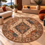 Gien Klasik Göbekli Multi Polyester ve Pamuklu Kaydırmaz Taban Yıkanabilir Dijital Baskı Halısı - Görsel 6