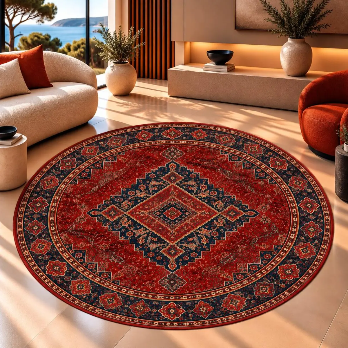 Ayga Klasik Göbekli Multi Polyester ve Pamuklu Kaydırmaz Taban Yıkanabilir Dijital Baskı Halısı - Görsel 6