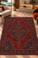 Ayga Klasik Göbekli Multi Polyester ve Pamuklu Kaydırmaz Taban Yıkanabilir Dijital Baskı Halısı - Görsel 2