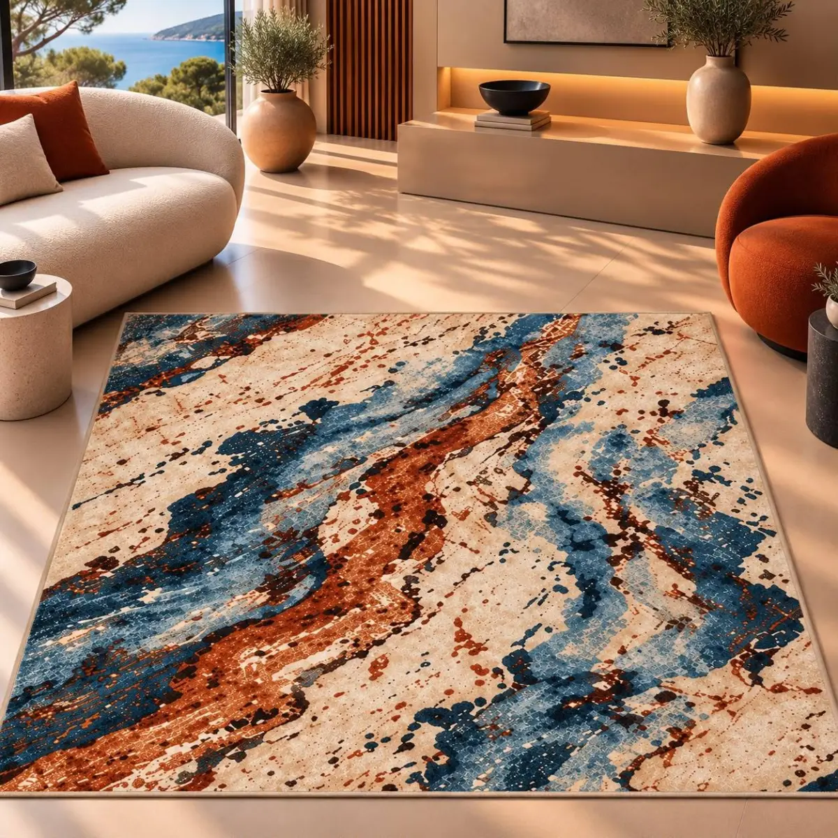 Gaoz Modern Multi Polyester ve Pamuklu Kaydırmaz Taban Yıkanabilir Dijital Baskı Halısı - Görsel 4