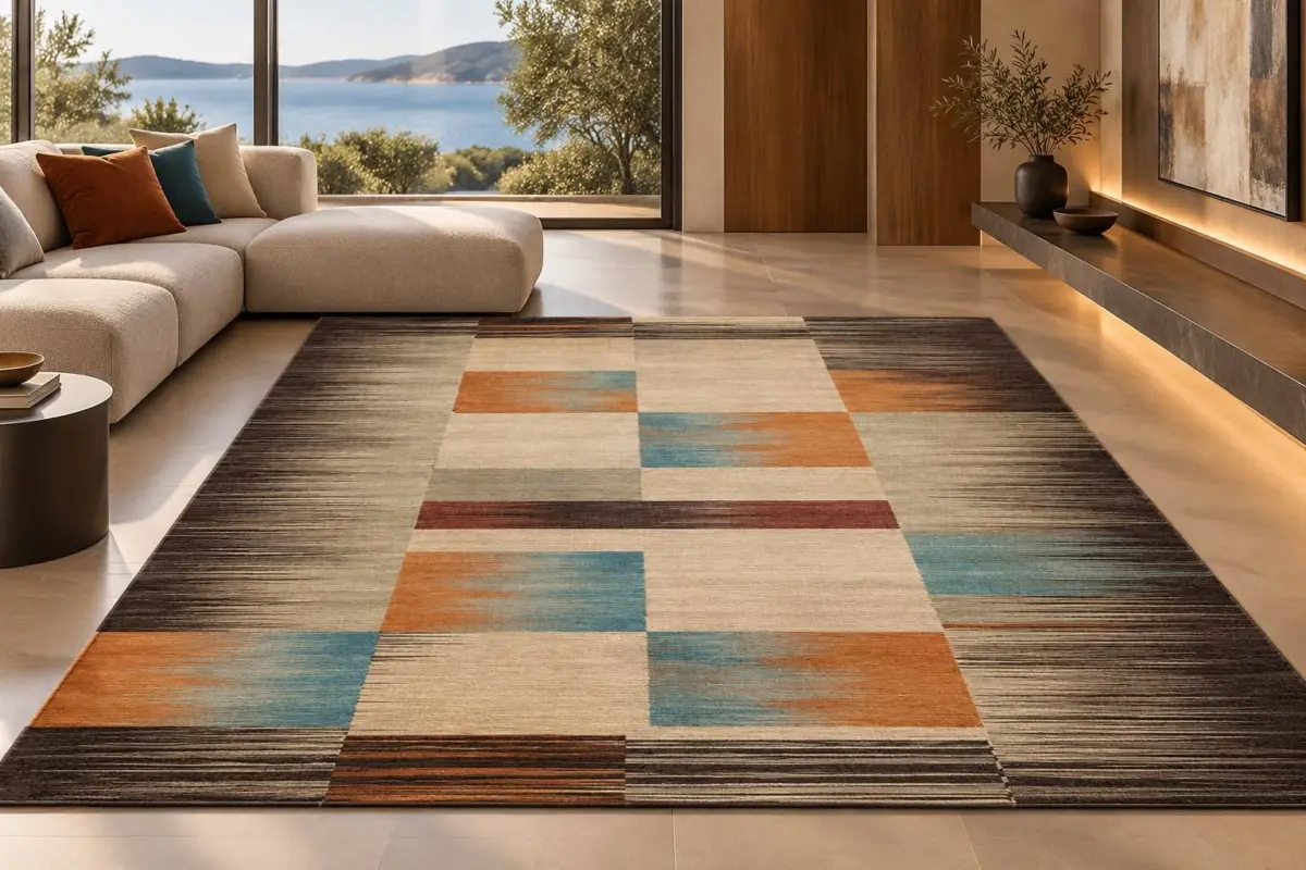 Cerna Modern Multi Polyester ve Pamuklu Kaydırmaz Taban Yıkanabilir Dijital Baskı Halısı - Görsel 4