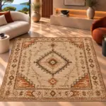 Garen Klasik Göbekli Multi Polyester ve Pamuklu Kaydırmaz Taban Yıkanabilir Dijital Baskı Halısı - Görsel 4