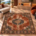 Enga Klasik Göbekli Multi Polyester ve Pamuklu Kaydırmaz Taban Yıkanabilir Dijital Baskı Halısı - Görsel 4