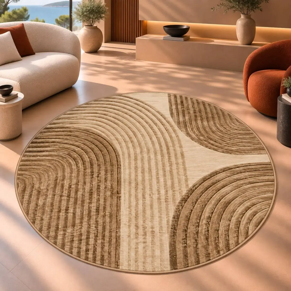 Suay Krem Bej Modern Polyester ve Pamuklu Kaydırmaz Taban Yıkanabilir Dijital Baskı Halısı - Görsel 6